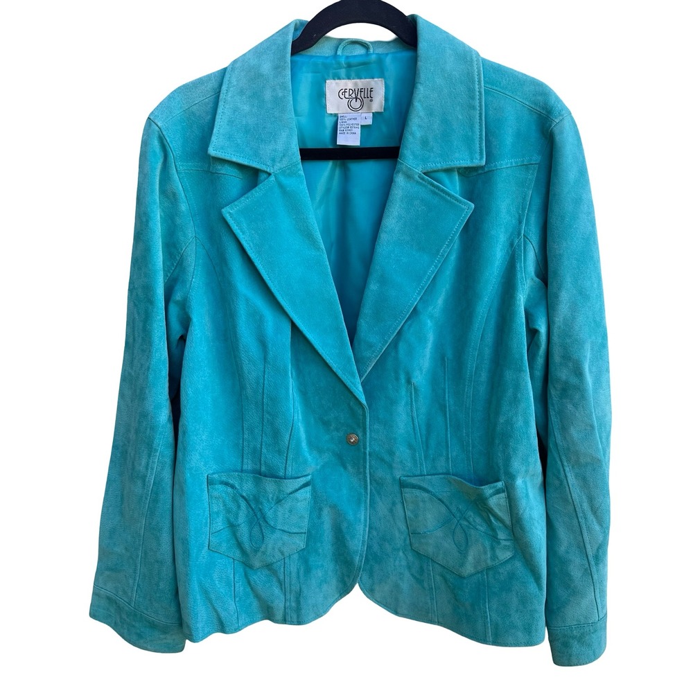 Cervelle Vintage Turquoise Suede Leather Cowgirl Boho Western Blazer Jacket L
